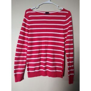 Tommy Hilfiger Red and White Striped Crewneck Sweater